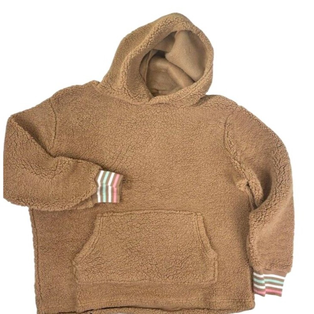 Jadelynn Brooke Sherpa Hoodie Rainbow Cuff Kangaroo Pocket Boxy Snuggly M